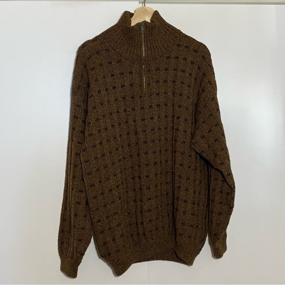 SEBSATEX ALPACA wool men’s 1/4 zip pullover brown long sleeves knitted sweater